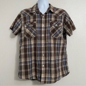 Vintage Y2K JNCO Brown Plaid Button‎ Down Shirt XL Grunge Indie Streetwear